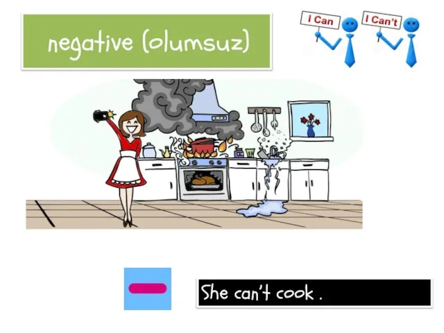 negative (olumsuz) She can’t cook .