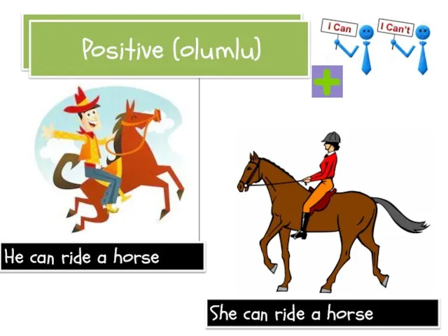 Positive (olumlu) He can ride a horse She can ride a horse Positive (olumlu)