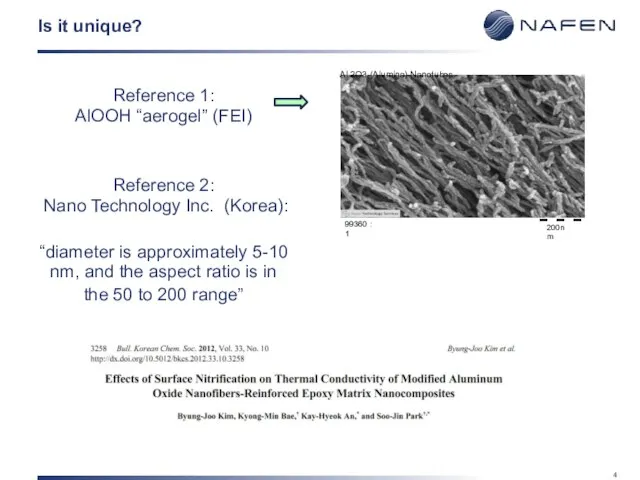 Is it unique? Reference 1: AlOOH “aerogel” (FEI) Reference 2: Nano Technology