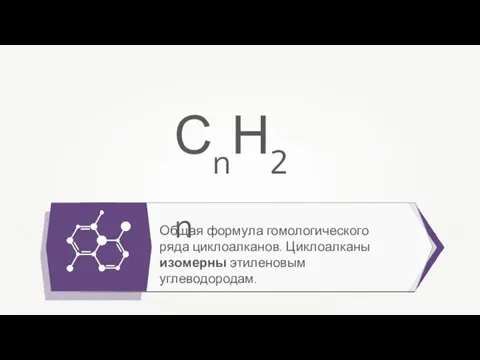 Общая формула гомологического ряда циклоалканов. Циклоалканы изомерны этиленовым углеводородам. СnН2n