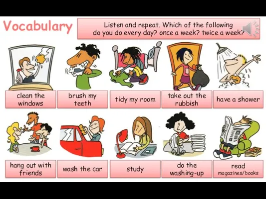 Vocabulary Listen and repeat. Which of the following do you do every