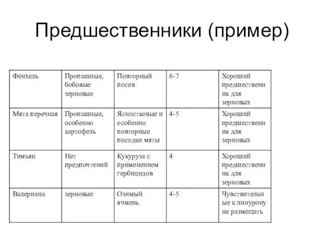 Предшественники (пример)