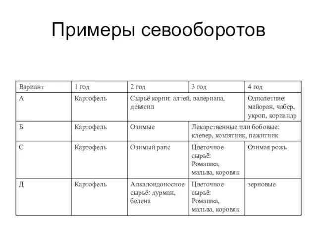 Примеры севооборотов