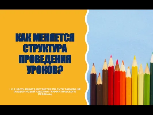 КАК МЕНЯЕТСЯ СТРУКТУРА ПРОВЕДЕНИЯ УРОКОВ? 1 И 2 ЧАСТЬ ЮНИТА ОСТАЮТСЯ ПО