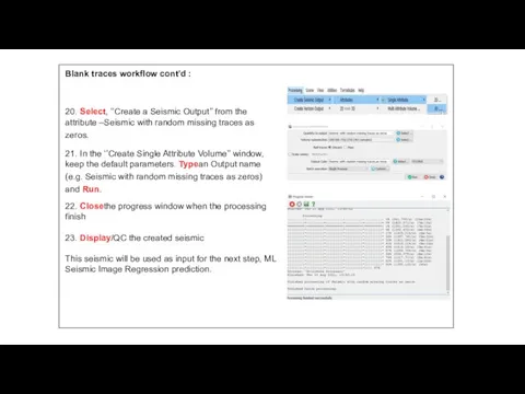 Blank traces workflow cont’d : 20. Select, ‘’Create a Seismic Output’’ from