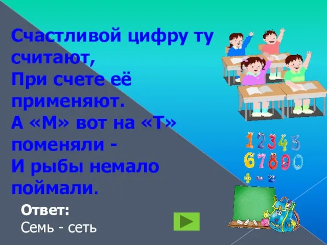 Счастливой цифру ту считают, При счете её применяют. А «М» вот на