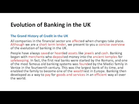 Evolution of Banking in the UK The Grand History of Credit in