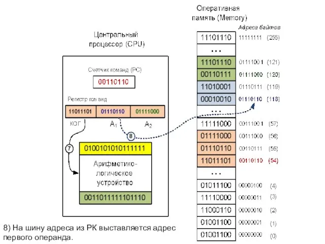 8) На шину адреса из РК выставляется адрес первого операнда.