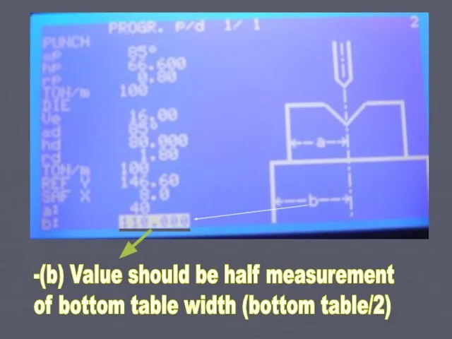 -(b) Value should be half measurement of bottom table width (bottom table/2)