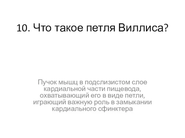 10. Что такое петля Виллиса? Пучок мышц в подслизистом слое кардиальной части