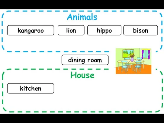 Animals House kangaroo lion kitchen hippo bison dining room
