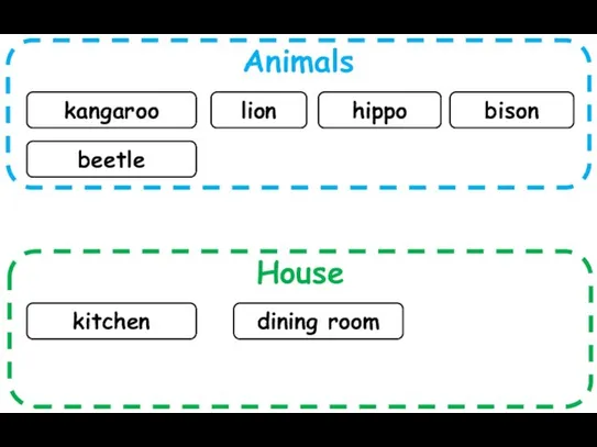 Animals House kangaroo lion kitchen hippo bison dining room beetle