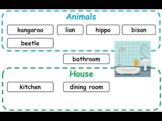 Animals House kangaroo lion kitchen hippo bison dining room beetle bathroom