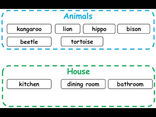 Animals House kangaroo lion kitchen hippo bison dining room beetle bathroom tortoise