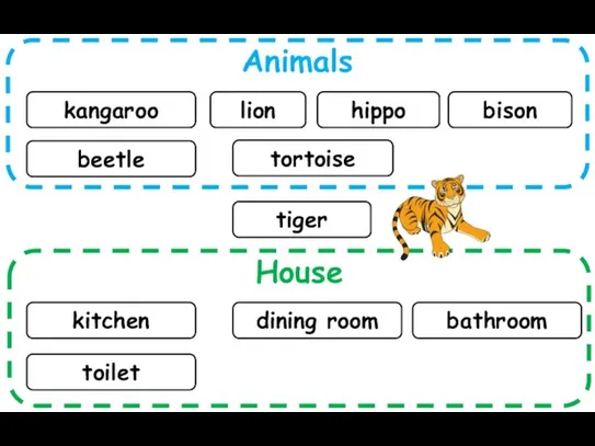 Animals House kangaroo lion kitchen hippo bison dining room beetle bathroom tortoise toilet tiger