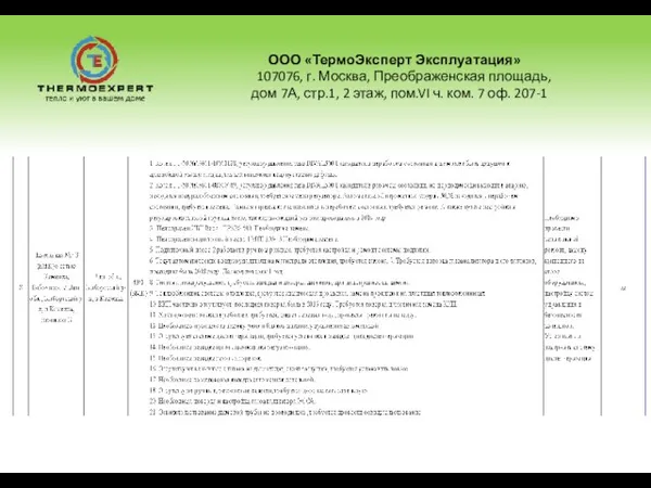 ООО «ТермоЭксперт Эксплуатация» 107076, г. Москва, Преображенская площадь, дом 7А, стр.1, 2