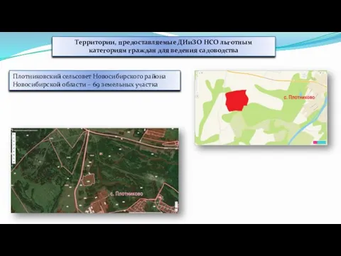 Территории, предоставляемые ДИиЗО НСО льготным категориям граждан для ведения садоводства Плотниковский сельсовет