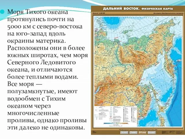 Моря Тихого океана протянулись почти на 5000 км с северо-востока на юго-запад