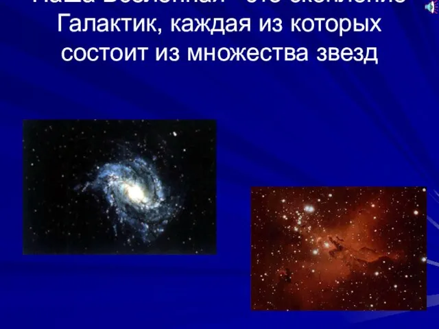 Наша Вселенная –это скопление Галактик, каждая из которых состоит из множества звезд