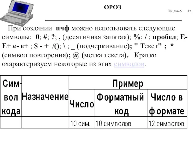 ЛК №4-5 При создании пчф можно использовать следующие символы: 0; #; ?;