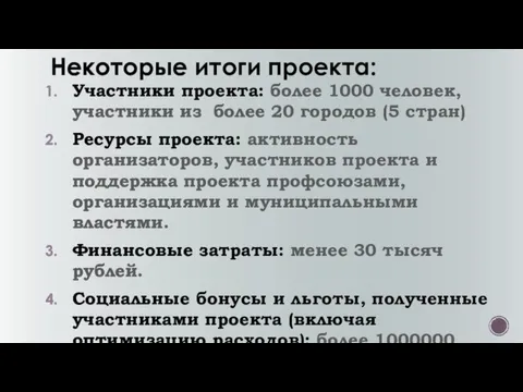 Некоторые итоги проекта: Участники проекта: более 1000 человек, участники из более 20