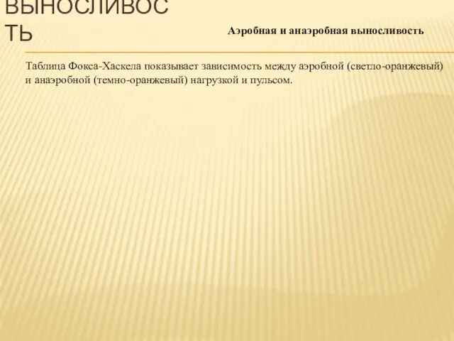 Аэробная и анаэробная выносливость Таблица Фокса-Хаскела показывает зависимость между аэробной (светло-оранжевый) и