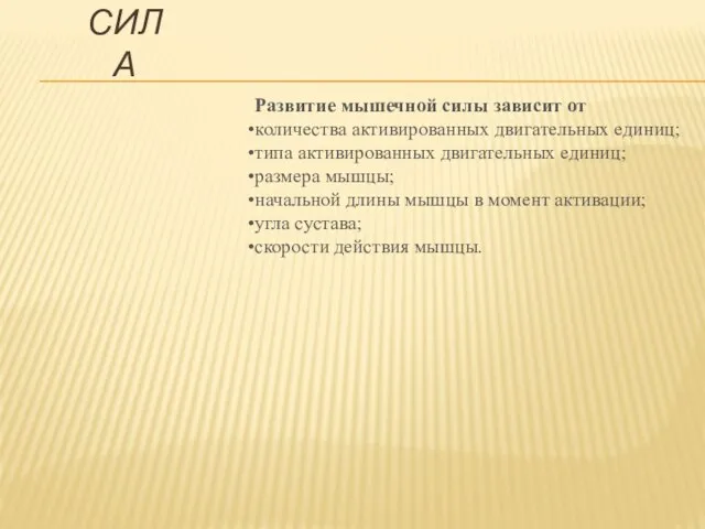 Развитие мышечной силы зависит от количества активированных двигательных единиц; типа активированных двигательных