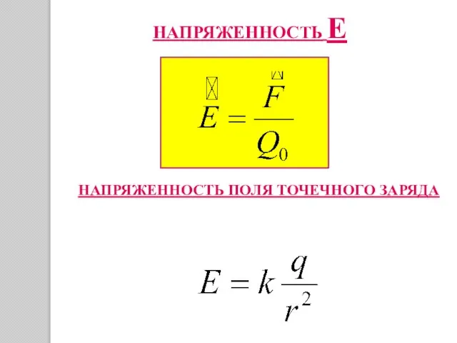 НАПРЯЖЕННОСТЬ Е НАПРЯЖЕННОСТЬ ПОЛЯ ТОЧЕЧНОГО ЗАРЯДА