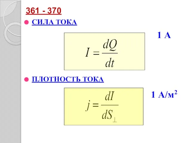 СИЛА ТОКА ПЛОТНОСТЬ ТОКА 1 А 1 А/м2 361 - 370