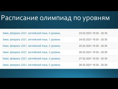 Расписание олимпиад по уровням