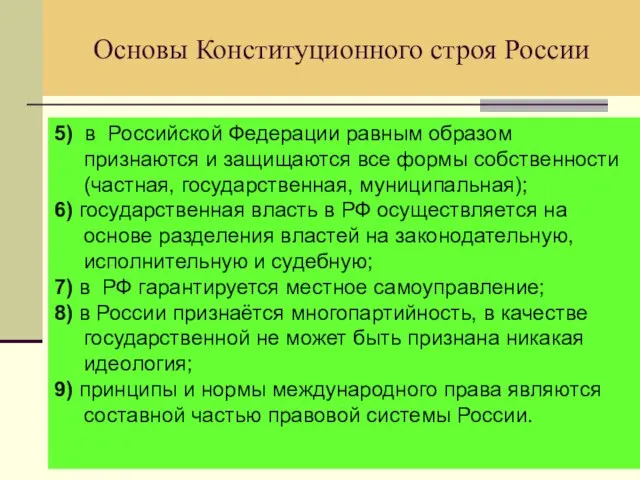 Основы Конституционного строя России 5) в Российской Федерации равным образом признаются и