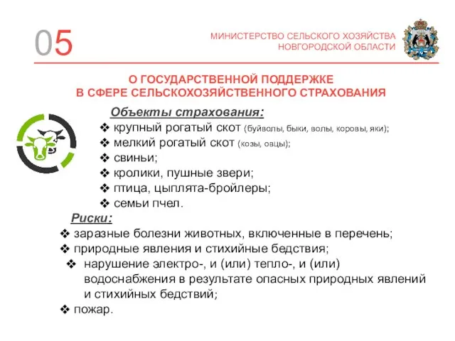 05 МИНИСТЕРСТВО СЕЛЬСКОГО ХОЗЯЙСТВА НОВГОРОДСКОЙ ОБЛАСТИ О ГОСУДАРСТВЕННОЙ ПОДДЕРЖКЕ В СФЕРЕ СЕЛЬСКОХОЗЯЙСТВЕННОГО