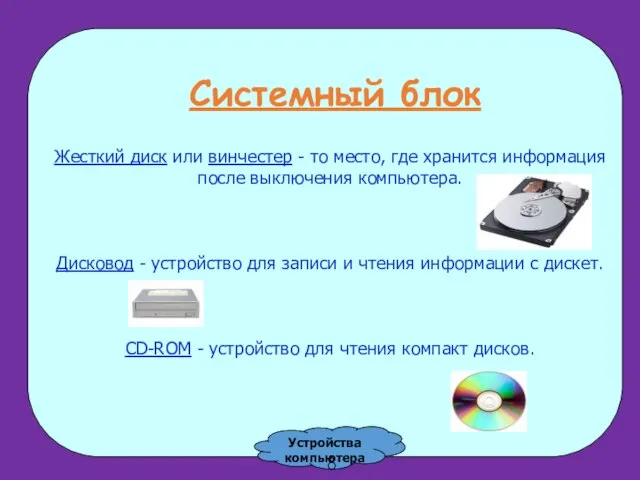 Жесткий диск или винчестер - то место, где хранится информация после выключения