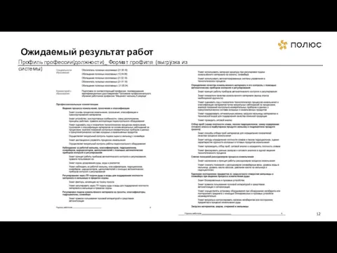 Ожидаемый результат работ Профиль профессии(должности)_ Формат профиля (выгрузка из системы)