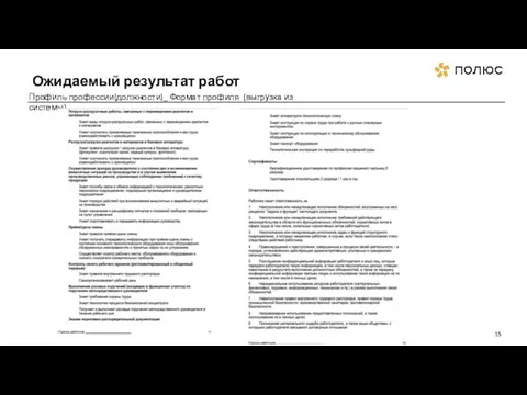 Ожидаемый результат работ Профиль профессии(должности)_ Формат профиля (выгрузка из системы)