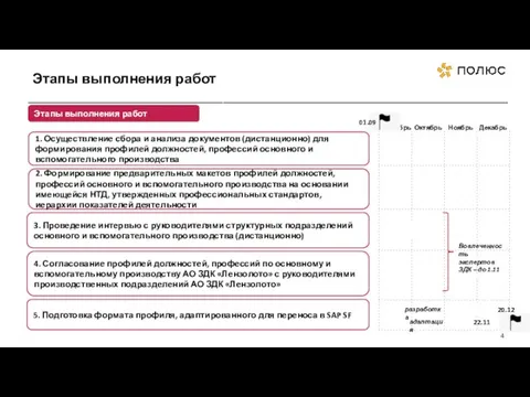 Этапы выполнения работ 1. Осуществление сбора и анализа документов (дистанционно) для формирования