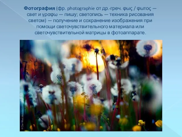 Фотография (фр. photographie от др.-греч. φως / φωτος — свет и γραφω
