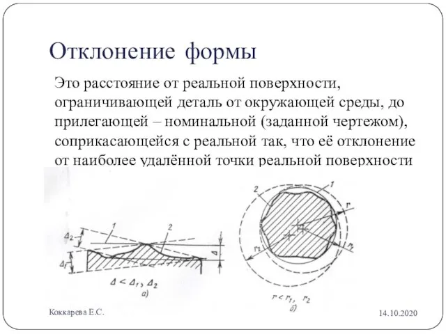 Отклонение формы Это расстояние от реальной поверхности, ограничивающей деталь от окружающей среды,