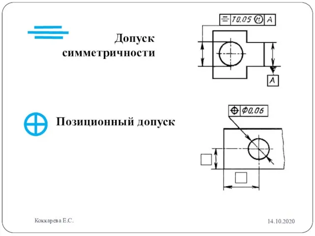 Допуск симметричности Позиционный допуск 14.10.2020 Коккарева Е.С.