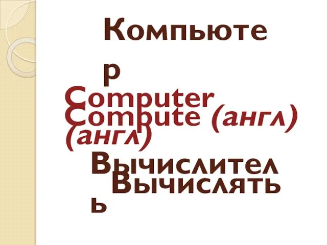 Компьютер Computer (англ) Вычислитель Computе (англ) Вычислять