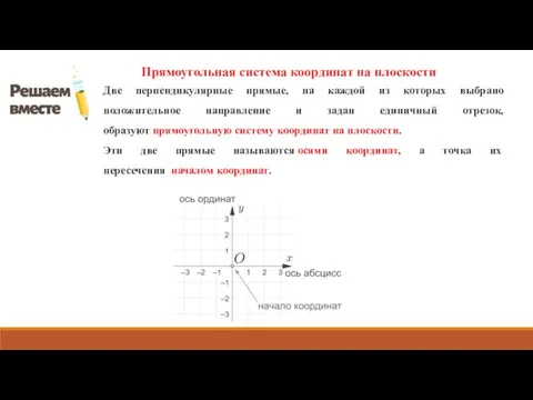 Две перпендикулярные прямые, на каждой из которых выбрано положительное направление и задан