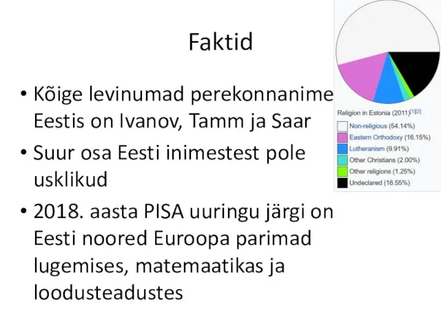 Faktid Kõige levinumad perekonnanimed Eestis on Ivanov, Tamm ja Saar Suur osa