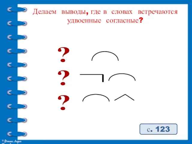 Делаем выводы, где в словах встречаются удвоенные согласные? с. 123