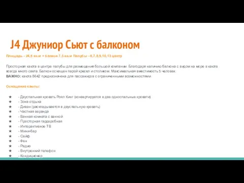 J4 Джуниор Сьют с балконом Площадь - 24,8 кв.м + балкон 7,5