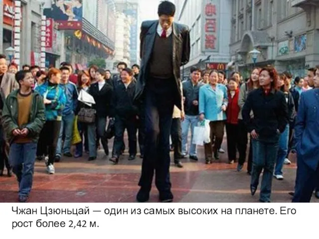 Чжан Цзюньцай — один из самых высоких на планете. Его рост более 2,42 м.