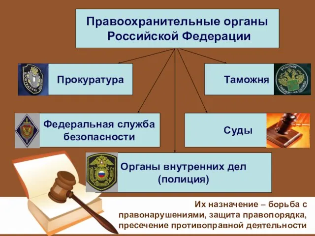 Правоохранительные органы Российской Федерации Прокуратура Таможня Федеральная служба безопасности Суды Органы внутренних