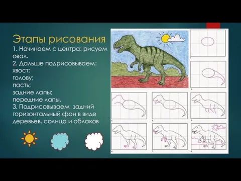 Этапы рисования 1. Начинаем с центра: рисуем овал. 2. Дальше подрисовываем: хвост;