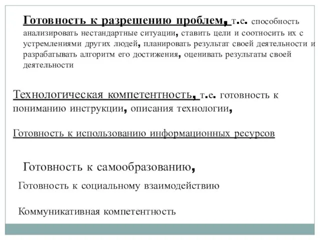 Готовность к разрешению проблем, т.е. способность анализировать нестандартные ситуации, ставить цели и