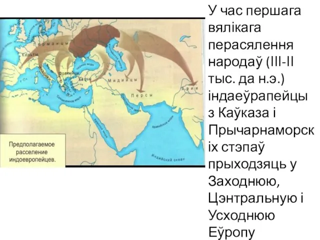 У час першага вялікага перасялення народаў (ІІІ-ІІ тыс. да н.э.) індаеўрапейцы з