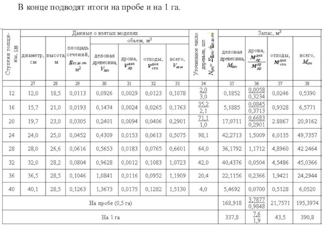 В конце подводят итоги на пробе и на 1 га.